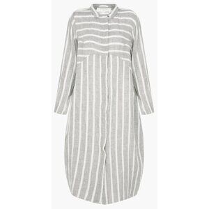 Grizas Monika Stripe Linen Balloon Shirt Dress Sz M White Grey Lagenlook
